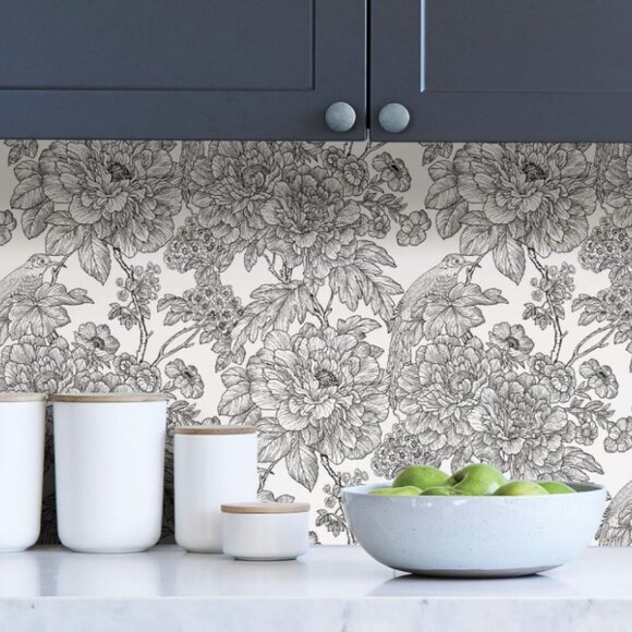 Black & White Sudbury Peel & Stick Wallpaper NuWallpaper - Picture 2 of 3